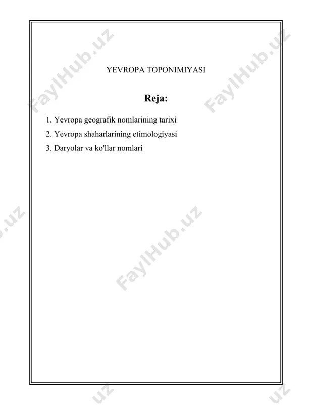 ransiya) va "engla land" (angliya) kabi nomlar, shu davrning merosidir. vikinglarning bosqinchilari o'zlaridan so'ng daniya va norvegiya qirg'oqlarida yangi nomlar qoldirishgan. masalan, "york" (eborakum) viking davrida olingan nomlardan biridir. kech o'rta asrlar va yangi davr boshlarida, yevropa geografik nomlarining yanada murakkablashish jarayoni kuzatilgan. bu davrda italian renessans geograflari va kartograflari tomonidan yangi xaritalar va nomlar jamoalashtirildi. gerardus mercator va sebastian munster kabi kartograflar o'z ishlarida zamonaviy geografik ilmni rivojlantirishga yordam berdi. yevropadagi ko'plab davlatlarning o'z milliy davlatlar sifatida shakllanishi ko'pincha nom o'zgarishlar bilan kuzatildi. masalan, 17-asrda pyotr i tomonidan "russia" nomi butun milliy hududni ifodalash uchun qabul qilingan, bu esa avvalroq "moskovia" deb tanilgan edi. bundan tashqari, 1648-yildagi vestfaliya sulhi yevropa hududlarini aniq chegaralar bilan ajratib qo'ydi, bu esa ayrim mintaqa nomlarining barqarorlashuviga sabab bo'ldi. 1900-yillar boshlarida milliy davlatlar o'rtasidagi chegara o'zgarishlari ham geografik nomlarda katta ta'sir qildi. ittifoq va millatdosh davlatlar yevropachalikni pasaytirish uchun milliy til va madaniyatlarga asoslangan …