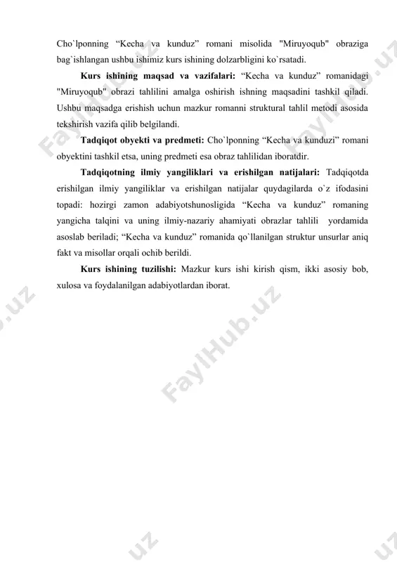 ichida kishini erksiz qiluvchi havolardan nafas olib ulg’aydi. u ko’proq otasidan qo’rqadi. otasi razzoq so’fi o’z uyining qabristonlar qadar jim-jit bo’lishini istaydi. u xotin-halaj oldida til qaldiratishni ravo ko’rmaydi. zebini hayotsevar qilgan omillardan bittasi – uning jarangdor ovozi. zebida o’zbek ayollariga xos fazilatlarjamlangan. u poklik, go’zallik, tozalik va navqironlik timsoli. akbarali-mingboshi, belida kumush kamar, yonida kumush sopli qilichi, ustida zarbof choponi bo’lmasa, hech kim uni amaldor demaydi. cho’lpon akbarali obrazi orqali mustamlaka turkistondagi idora usulini, to’ralar va mahalliy amaldorlar o’rtasidagi munosabatlarni yaxshi ko’rsatgan ko’rsatgan. romandagi miryoqub – ancha murakkab obraz. u aslida savodsiz, gazetalardan bexabar, dunyo ishlariga ko’p ham qiziqtirmaydigan, rus tilim ham tuzuk-quruq bilmaydi. shunga qaramay, ishning ko’zim biladigan o’ta tadbirkor odam. shuning uchun “epaga” degan laqab orttirgan. u aralashgan ish bilmay qolmaydi. pul topish yo’llarini yaxshi biladi. miruyoqub hayotning ko’pgina turfa xil voqealariga ro’para keladi va har gal ularning mag’zini chaqishga intiladi. hayot uning qarshisida bir-biridan murakkab jumboqlarni …