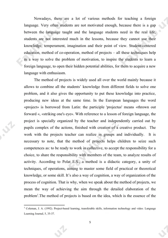 o explore ideas and opinions of english authors interested in projects. a well-known personality who deserves to be in the centre of attention is john dewey. he can also be considered the father of project approach. dewey says that project does not present topics as verbal formulations to be memorized, but brings conditions when pupils try their resourcefulness, ability to make right decisions, activity. and this certain degree of uneasiness, certain amount of obstacles should maintain pupils’ attention. w. kilpatrick, another follower of pragmatic pedagogy, indicates the differences between traditional and modern theory of teaching. whereas, the traditional one represents learning from books, learning words and utterances of others, holding back from real life, learning through repetition and the promise that «what has been learned will be applied somewhere else and at some other time, the modern theory introduces learning through experience, situations of concrete personal life, pupils’ behaviour as …