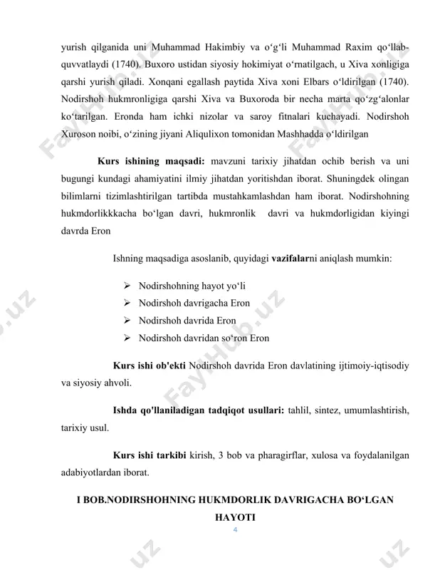 abilasi (pashtun millati) tomonidan olib borilgan afg‘on istilosidan eronni ozod qilish uchun harbiy qarshilik ko‘rsatish harakatida qatnashgan. nodirshoh 1736-yili oʻzini shoh deb eʼlon qiladi. (milodiy 1736-1747) va nodirshoh ismini oladi. nodirshoh shimoliy erondagi afshor turkman qabilasidan boʻlib, safaviylar davlatini ismoil safaviy davridan beri harbiy kuch bilan taʼminlagan.[footnoteref:1] [1: https://www.al-wattan.net/news/91721] nodir shoh "osiyoning so'nggi buyuk harbiy bosqinchisi" sifatida tasvirlangan. nodir 13-asrdagi moʻgʻullar istilosi natijasida oʻrta osiyodan ozarbayjonga koʻchib kelgan turkman afshor qabilasining yarim koʻchmanchi qirqlu urugʻidan boʻlgan qizilbosh edi. shoh abbos i davrida xurosonni oʻzbeklar hujumidan himoya qilish maqsadida qabilalarning bir qismi ozarbayjondan nodir tugʻilgan xurosonga koʻchirildi. nodirning ona tili janubiy oʻgʻuz lahjasi, yaʼni “ozarbayjon turkchasi” edi.keyinchalik fors tilini o‘rgangan bo‘lsa-da, kundalik nutqida hamisha turkiy tildan foydalanishni afzal ko‘rgan. u kattalar chog‘ida o‘qish va yozishni o‘rgangan. nodirshoh eron imperiyasining shimoli-sharqida joylashgan xurosonning shimoliy vodiylaridagi dastgerd qal'asida tug'ilgan.[uning otasi emam qoli cho'pon bo'lib, chopon tikuvchi ham bo'lishi mumkin. uning oilasi ko'chmanchi hayot …