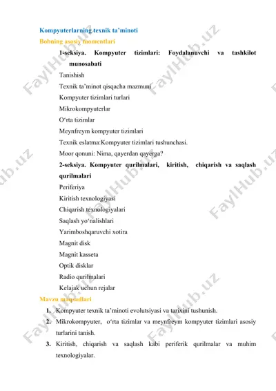 kompyuterlarning texnik ta’minoti — DOCX