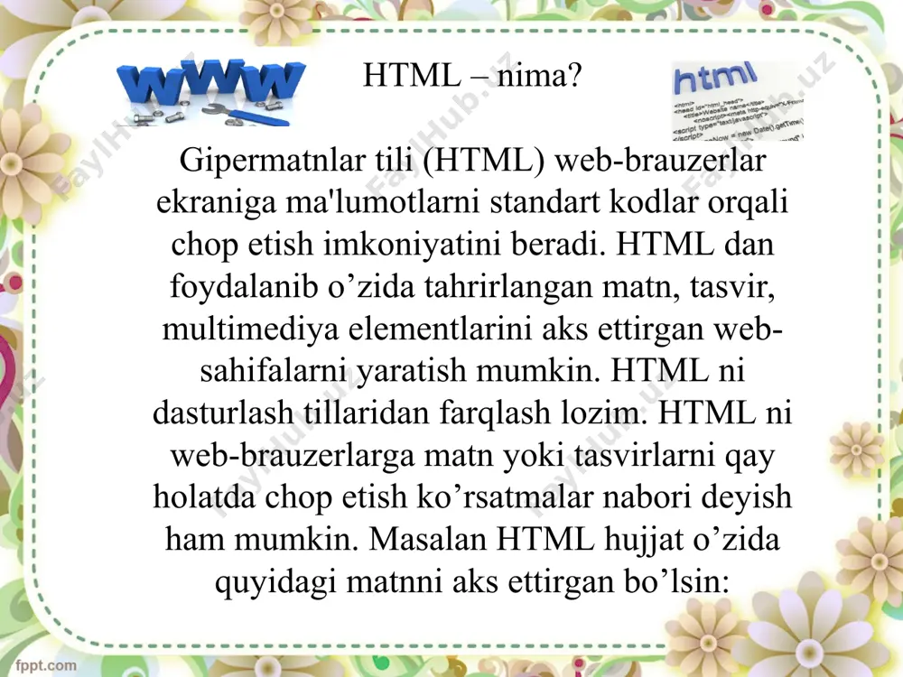 tisno bu murakkab chegaralovchilar ( ) yordamida belgilanuvchi sharxlovchi teglardir. aksariyat teglar jufti bilan ishlatiladi. ochuvchi tegning jufti yopuvchi teg. ikkala juft teg faqatgina yopuvchi teg oldidan «slesh» (“/”) belgisi qo’yilishini hisobga olmaganda, deyarli bir xil yoziladi. juft teglarning asosiy farqi shundaki, yopuvchi teg parametrlardan foydalanmaydi. juft teg yana konteyner deb ham ataladi. juft teglar orasiga kiruvchi barcha elementlar teg konteyneri tarkibi deyiladi. yopuvchi tegda zarur bulmagan bir qator teglar mavjud. ba'zida yopuvchi teglar tushirib qoldirilsa ham zamonaviy brauzerlar aksariyat hollarda hujjatni to’g’ri formatlaydi, biroq buni amalda qo’llash tavsiya etilmaydi. masalan, rasm qo’yish tegi , keyingi qatorga o’tish , baza shriftini ko’rsatish va boshqalar o’zining , va hokazo yopuvchi juftlarisiz yozilishi mumkin. noto’g’ri yozilgan tegni yoki uning parametri brauzer tomonidan rad kilinadi. (bu brauzer tanimaydigan teglarga ham taalluqli). masalan, teg-konteyneri faqatgina freymlarni taniydigan brauzer tomonidan hisobga olinadi. uni tanimaydigan brauzer tegini tushunmaydi. html hujjatlari – bu matnli fayllar bo’lib, ularga …