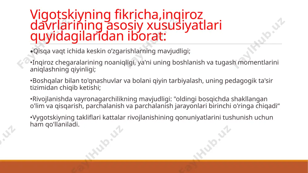 hilarining etarli darajada ijtimoiy etukligi tufayli qondirib bo'lmaydigan ehtiyojlarning shakllanishiga olib keladi.o'smirlik inqirozi bu yoshda o'smirlarning boshqalar bilan munosabatlari o'zgarishi bilan tavsiflanadi. ular o'zlariga va kattalarga ko'proq talablar qo'yishni boshlaydilar va kichiklar kabi muomala qilishdan norozilik bildiradilar. o’spirinlik davri o’spirinlik - bu aqliy faoliyatning ham rivojlanish davri sanaladi. ular o’z fikrlarini mustaqil ifodalashga harakat qilib, shaxslik xislatlarini namoyish eta boshlaydilar. shunda o’qituvchilar va katta yoshlilar ularning hali g’o’r fikrlari va dunyoqarashlarini to’g’ri yo’naltirishlari muhim. zero, bu davrda o’z-o’zini anglash, ma’naviy-axloqiy, ijtimoiy xislatlari tez shakllanadi. bunga uning faoliyati, jamoada va jamoat joylarida o’zini tutishi, odamlar bilan tez muloqotga kirishishi ham turtki bo’ladi. o’zini kattalardek his etish, o’ziga hosligini namoyon etish, boshqalarning diqqatini o’ziga qaratishga harakat qiladi. axloqiy muammolarni o’z qarashlari nuqtai nazaridan hal eta boshlaydi. hayot mohiyati, baxt, burch, shaxs erkinligini o’z qiziqishlari bilan o’lchaydilar. shu bois ularga katta yoshlilarning beg’araz, to’g’ri yo’nalish berishlari o’ta muhim. 15 yetuklik inqirozi ushbu davrda …
