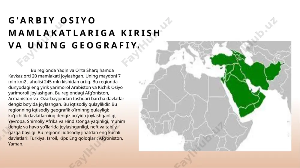 irish va boy merosini targ'ib qilish uchun madaniy almashinuv bilan shug'ullanadilar.masalan, qatarning 2022 yilgi jahon chempionati uning madaniy xilma-xilligini namoyish etish va turizmni qo'llab-quvvatlashga qaratilgan.xuddi shunday, birlashgan arab amirlik abu-dabi muzeyi dunyo bo'ylab madaniy muloqotni qo'llab-quvvatlash uchun san'at asarlarini namoyish etadi. 7 e'tiboringiz uchun rahmat! 8 image1.jpeg image2.jpeg image3.jpeg image4.jpeg image5.jpeg image6.jpeg image7.jpeg