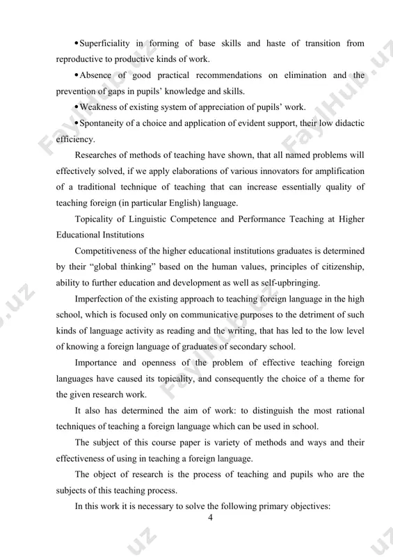 process, using in practice methods and ways of teaching which were offered in this work. the aim is to analyze the existent problems in teaching foreign languages and find the ways out of this problem by suggesting a series of exercises that can be useful in classroom activities. practical value of the work is in given methodical recommendations and great number of tasks and exercises which can be applied by teachers of any subjects in primary and secondary schools. the bibliography contains the most known and important researches for the given work of teachers-innovators and scientists: psychologists, didactists, methodologists. the appendix included some exercises that for any reasons has not come in the basic part of course work. chapter i comparative teaching methodologies 1.1 grammar translation method. at the present time when there are radical changes in teaching, when radically revised the content and teaching methods appropriate it is high …