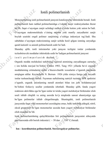 ionli polimerlanish — DOC