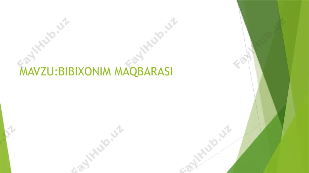 r borligi maʼlum boʻldi. shu vaqgdan boshlab aholi orasida bu tobutlardan biri bibixonimga tegishli degan ovoza tarkaldi. 1941-yilda oʻtkazilgan arxeologik tadqiqotlar goʻyo bu rivoyatni tasdiklagandek boʻldi. shu sababli yaqingacha ushbu xonaqoh bibixonim maqbarasi deb yuritilgan. keyingi tadqiqotlar bu muammoga aniklik kiritdi. bibixonim (saroymulk xonim) amir temur vafotidan keyingi boʻhron yillarida zaharlab oʻldirilgan. bu binodagi ayol jasadi esa moʻmiyolangan (demak, uzoq joydan keltirilgan) va antropolog aniqlashicha, oʻrta yoshlardagi, sochlari qora va jingalak qandaydir boshqa ayol ekan. tuman ogʻo xonaqohi amir temur tavalludining 660 yilligi munosabati bilan 1996-yilda taʼmir etilgan. e’tiboringiz uchun rahmat image1.png image2.png image3.png image4.png image5.png image6.png image7.png image8.png /docprops/thumbnail.jpeg