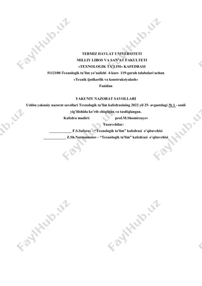 robototexnika asoslari yakuniy nazorat savollari — DOCX