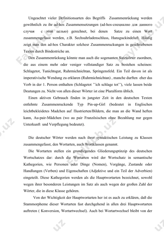 bleibt von der semantik der grundwort viel erhalten: das stammorphem wird nur syntaktischneu markiert. beispiel: der freund-freund. die konversion (wortartwechsel) ist als weitere wortbildungsart der deutschen sprache zu betrachten. durch übertritt von wortarten in eine andere wortart ohne anderung des wortes entstehen. substantive aus verben: treffen- das ein treffen; aus adjektiven ; das schöne, das tragische, das erhabene. aus substantiven können durch konversion präpositionen gebildet werden: dank, seitens und adjektive freund, feind, schuld. grundsätzlich können alle wörter substantiviert werden. stützwörter sich unterscheiden von… , eindeutig sein, über nacht bleiben ergibt übernachten, ferner zum essen auf den tisch bringen, im weiteren sinne sein. l i t e r a t u r v e r z e i c h n i s s 1. chernisheva i. i.фразеология современного немецкого языка. moskva. 1980 2. iskos.a. lenkova. a. deutsche lexikologie. l. 1970. 3. sepanova. m. d. chernisheva . l. i. leksikologie der …