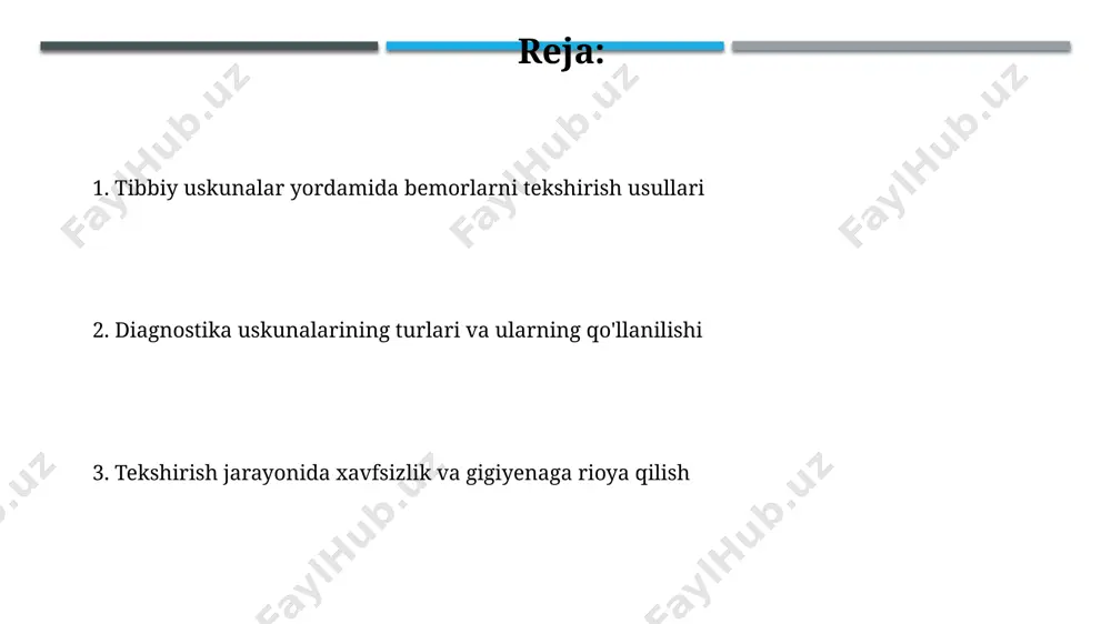 ningdek, o'pka to'qimalarida patologik o'zgarishlarni tahlil qilish mumkin. yurak-qon tomir tizimini tekshirish uskunalari экг аппарати юрак ритмининг 60 дан 100 гача бўлган нормал диапазонда эканлигини текшириш, шунингдек, юракнинг электр фаолиятидаги аномалиларни аниқлаш имконини беради. ультратовуш текшируви (эхокг) юрак клапанларининг ишлашини баҳолаш, юрак бўшлиқларининг ўлчамларини аниқлаш ва қон оқимининг тезлигини ўлчаш учун 2d ва доплер режимида ишлатилади. tibbiy xatoliklarni oldini olish bemorlarning individual xususiyatlarini (yoshi, vazni, allergiyasi) hisobga olish va tegishli tibbiy jihozlarni tanlash xatoliklar sonini 5-10% ga kamaytirishi mumkin. har bir protsedura oldidan va undan keyin tibbiy jihozlarning holatini tekshirish, shuningdek, qo'llanma va protokollarga qat'iy rioya qilish xatoliklar xavfini 20% ga pasaytiradi. fizioterapiya uskunalari va ularning qo'llanilishi magnitoterapiya uskunalari, 50-100 gs chastotadagi magnit maydonlaridan foydalanib, mushaklarning spazmini bartaraf etishda va suyak to'qimalarining regeneratsiyasini tezlashtirishda samarali qo'llaniladi. fizioterapiya uskunalari, masalan, ultratovush terapiyasi apparati, to'qimalarning chuqur qatlamlariga 1-3 sm gacha ta'sir etib, yallig'lanishni kamaytiradi va qon aylanishini yaxshilaydi. ovqat hazm qilish tizimini …
