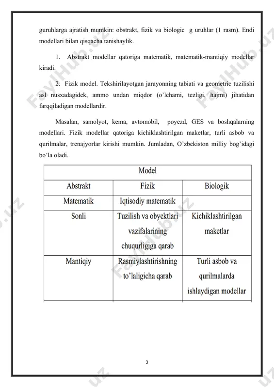 n qurilmalardir. jismoniy hodisalar avmda modellashtirilgan bo'lib, ular elektr tabiatining ta'siriga o'xshaydi. fizika bilan solishtirganda, matematik modellashtirish ko'proq universal usuldir. matematik modellashtirish: - bitta qurilma (kompyuter) yordamida bir xil matematik tavsifga ega bo'lgan butun sinf vazifalarini hal qilish imkonini beradi; - bir vazifadan ikkinchisiga o'tish qulayligini ta'minlaydi, o'zgaruvchan parametrlarni, buzilishlarni va turli xil boshlang'ich sharoitlarni kiritish imkonini beradi; - qismlarga ("elementar jarayonlar") modellashtirishni amalga oshirishga imkon beradi, bu kimyoviy texnologiyaning murakkab ob'ektlarini o'rganishda ayniqsa muhimdir; - jismoniy modellashtirish usuliga qaraganda ham xarajatlar, ham xarajat jihatidan ancha tejamkor. tizimlarning ishlash jarayonlarining matematik modelini qurishda dastlabki ma'lumotlar o'rganilayotgan (loyihalangan) s tizimining maqsadi va ish sharoitlari to'g'risidagi ma'lumotlardir. bu ma'lumotlar modellashtirishning asosiy maqsadini, matematik modelga qo'yiladigan talablarni, modellashtirishning asosiy maqsadini belgilaydi. abstraksiya darajasi va matematik modellashtirish sxemasini tanlash. tushuncha matematik sxema matematikani hisoblash usuli sifatida emas, balki fikrlash usuli, tushunchalarni shakllantirish vositasi sifatida ko'rib chiqishga imkon beradi, bu uning amal qilish jarayonini og'zaki …
