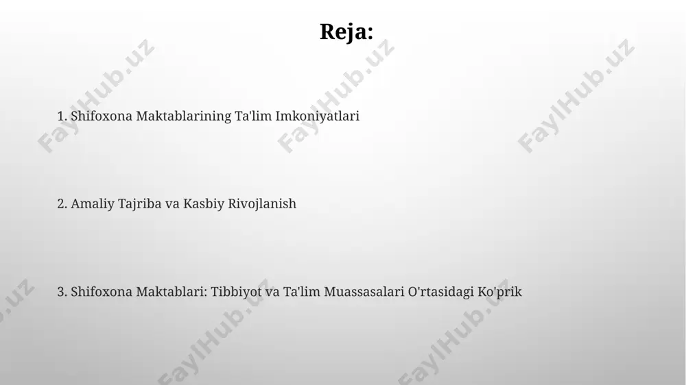 mexanizmlari shifoxona va ta’lim muassasalari o‘rtasidagi hamkorlik samaradorligini baholash uchun, 5 yillik davr mobaynida yig‘ilgan 1000 ta ma’lumotlar bazasi tahlil qilinadi. baholash mexanizmlari, talabalar bilim darajasini aniqlash uchun 2 xil test (yozma va amaliy) va 3 ta mustaqil loyiha topshiriqlarini o’z ichiga oladi, umumiy ball 100 balldan iborat. hamkorlikning asosiy yo'nalishlari tibbiyot muassasalarining 20% dan ortig'i shifoxona maktablari orqali 300 dan ziyod talabalarga klinik ta'lim imkoniyatlarini taqdim etadi. shifoxona maktablari bilan 5 dan ortiq oliy o'quv yurtlari o'rtasida amaliyot o'tash bo'yicha 10 dan ziyod shartnomalar imzolangan. talabalar va shifokorlarning o'zaro hamkorligi talabalar amaliyot o'tash jarayonida 10 dan ortiq shifokor bilan bevosita ishlashi va kamida 5 ta murakkab jarrohlik operatsiyasini kuzatishi mumkin. shifokorlarning 70% dan ortig'i talabalarga mentorlik qilish orqali o'z bilim va tajribalarini baham ko'rish imkoniyatiga ega bo'lib, bu o'qitish samaradorligini oshiradi. amaliy mashg'ulotlar va tajriba almashinuvi tajriba almashinuvi natijasida 3 ta yangi oʻquv dasturi ishlab chiqilib, ularga 150 dan …