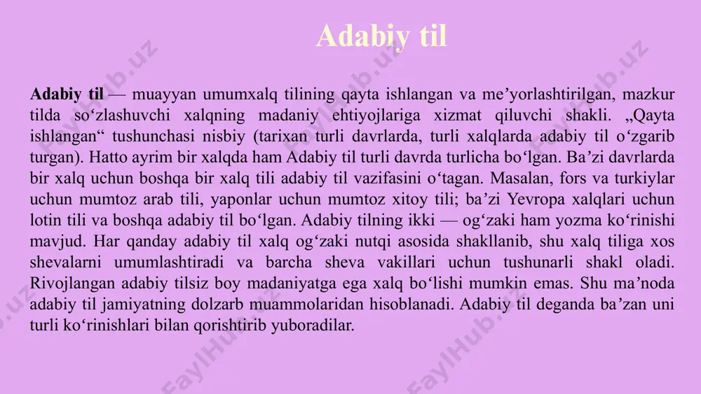 shuning uchun italyan va lotin tillari genetik jihatdan bog'liq deb aytiladi. ispan tili ham lotin tilidan kelib chiqqan. shuning uchun ispan va italyan tillari genetik jihatdan bog'liqdir 1.7.2013 16 ‹#› geneologik tipologiya lingvistik tipologiyaning bir bo‘lagi bo‘lib, turdosh tillar o'rtasidagi o'xshashlik va munosabatlarni o'rganadi. u genetik jihatdan bog‘liq tillar tizimlariga qo‘llaniladi. geneologik tipologiya 19–asrda yevropada hukmronlik qilgan qiyosiy-tarixiy tilshunoslikdan rivojlandi. uning kelib chiqishi hindistonning qadimiy klassik tili bo‘lgan sanskrit tilini kashf etish bilan rag‘batlantirildi. sanskritning kashfiyoti tillarni qiyosiy o‘rganish imkoniyatini ochib berdi. nisbiy tillar tushunchasi 1.7.2013 17 ‹#› hindistonda yevropaning turdosh tillari oilasining mavjudligi bilan tasdiqlangan. misol uchun sanskrit tilida «mata» so‘zi, ya‘ni ona degan so‘z, bosh kelishikda «matarum» deb ifodalanadi. dvau-two trayah – three as ti-he is etc. sanskrit kashf etilishidan oldin yevropa tilshunosligi yunon modeli asosida qurilgan hozirgi grammatikalar uchun juda noaniq o'xshashliklarga ega edi. ular har bir tilning xususiyatlarini aniq belgilamadilar. bu ayni paytda yevropa tillari sanskritdan …