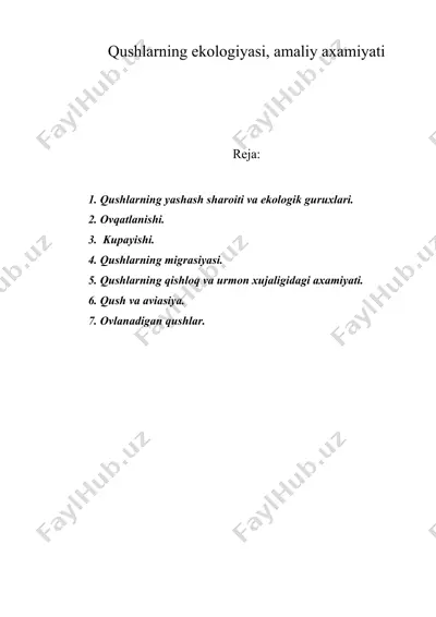qushlarning ekologiyasi, amaliy axamiyati — DOC
