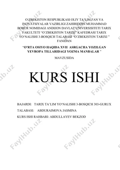 o‘rta osiyo haqida xvii asrgacha yozilgan yevropa tillaridagi yozma manbalar — DOCX