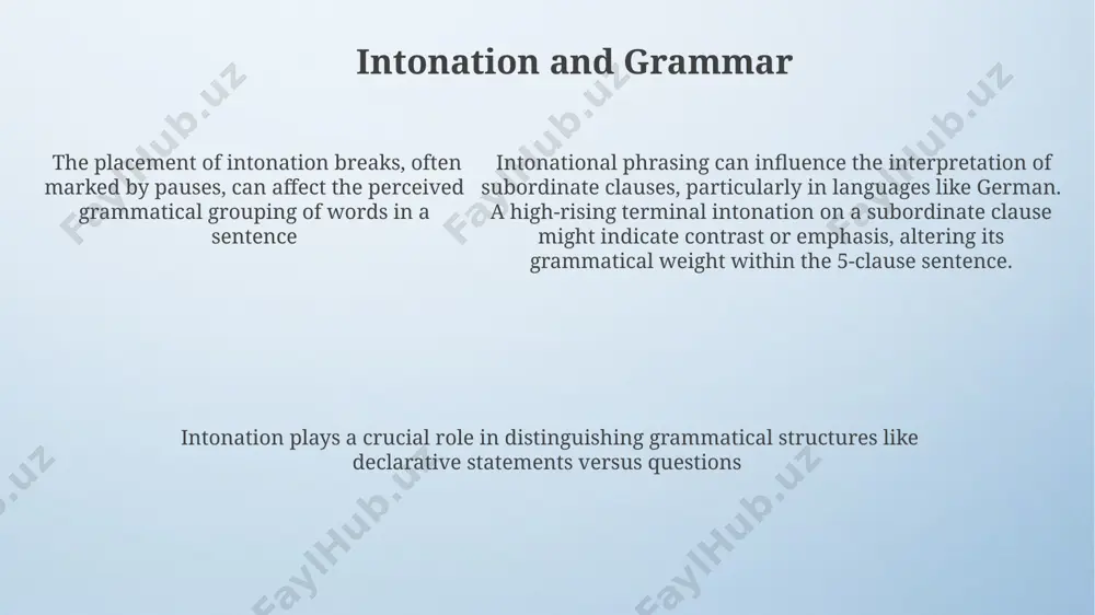 lysis aids in forensic linguistics, helping to identify speakers based on their characteristic intonation patterns in recordings (e.g., 911 calls from london) and potentially resolving 3-5% of ambiguous cases. speech-to-text systems benefit significantly from accurate iu segmentation, improving transcription accuracy by up to 15% in noisy environments, particularly for languages with complex tonal systems like mandarin chinese spoken in beijing. in second language acquisition, analyzing iu length and complexity in learners' speech from countries like japan provides insights into fluency development, revealing approximately 7-10 key stages of progression over 2-3 years. types of intonational units intonational units (ius) can be classified into two main types: major and minor. major ius, typically 2-5 words long in english, contain a complete communicative message and often end with a falling tone in statements analysis of spoken corpora from diverse geographical locations, such as the buckeye corpus (ohio, usa), reveals that the average number …