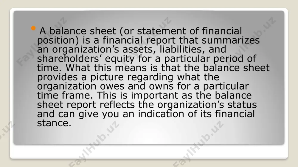 portant assets- accounts receivable and inventory. what does the balance sheet tell me? the balance sheet is a very telling document. it reveals: the company’s degree of liquidity- does the organization have enough cash or liquid assets to pay obligations? the nature of the business- what are the risks involved? are the accounting principles and methods appropriate, conservative, or aggressive compared to others in its industry? are judgments about the selection and method of application of accounting principles based on substance, rather than form? the use of historical cost or fair value measurement methods-how great a difference is there between the amounts resulting from the historical image2.png image3.png /docprops/thumbnail.jpeg