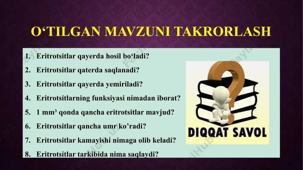 h va u yerdagi begona zarrachalarni qamrab olib, hazm qilish xususiyatiga ega. leykotsitlarning funksiyasi bu hodisani rus olimi i. i. mechnikov kashf etgan va uni fagotsitoz (yunoncha «fagos» - yutaman, «sitos» - hujayra), «yutuvchi» hujayralarni esa fagotsitlar deb atagan. teri jarohatlanganida (masalan, zirapcha kirganida) jarohatlangan joy dastlab qizaradi, keyin yiringlaydi. bu hodisa ley­kotsitlar funksiyasi bilan bog‘liq. organizmga yot narsalar ko‘proq tushib qolganida ularni yutadigan fagotsitlar tobora yiriklasha borib, yoriladi. yorilganda chiqadigan moddalar yallig‘lanish paydo qiladi. yallig‘langan joy shishib qizarib, harorat ko'tariladi. yallig‘lanish reaksiyalari jarohatlangan joyga yanada ko'proq leykotsitlarni jalb qiladi. leykotsitlar zararli mikroorganizmlar va halok bo‘lgan hujayralarni yo'q qilish bilan birga o‘zlari ham ko‘plab halok bo‘ladi. yallig‘langan to‘qimalarda to‘plangan yiring o‘lik leykotsitlar to‘plamidan iborat. mechnikov ilya ilich (1845.03.05, xarkov viloyati — 1916.02.07, parij) — rus biologi, qiyosiy patologiya, evolyutsion embriologiya va immunologiya asoschilaridan. immunitet fagotsitoz bilan bir qatorda organizm boshqa himoya vositalariga ega. bunday vositalardan biri leykotsitlarning bir xili ishlab …