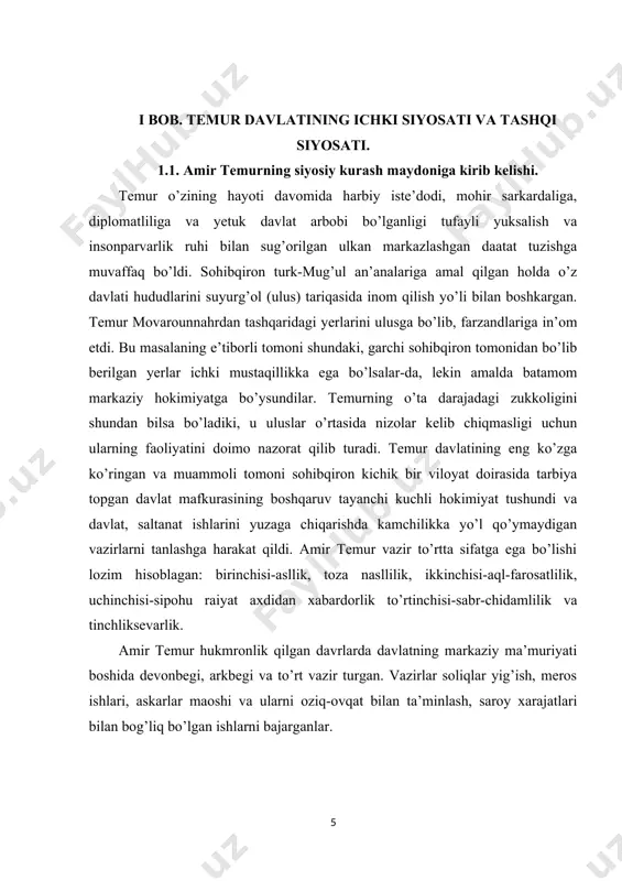 riga qaraganda, amir temur shahrisabzda oqsaroy, jome’ masjid, madrasalar barpo ettiradi. sohibqirondagi ulug’ sahovatning yana bir tomoni shunda ediki, u bepoyon dashtlar bilan qamrab olingan turkiston shahrini ham obodonchiligiga keng e’tibor berdi. jumladan, xoja axmad yassaviy maqbarasini qurish bilan bu yerda nafaqat obodonchilik, balki ko’chmanchi va o’troq aholi orasidagi munosabatni yaxshi yo’lga qo’yish, urug’lar o’rtasida tinchlik saqlash maqsadi yotgani ma’lum. amir temur davrida yangi shaharlar, savdo va hunarmandchilik keng rivojlanganligini aytib o’tmoq lozim. temurning sa’yi harakatlari bilan buxoro, shaxrisabz, toshkent kabi shaharlar savdo va hunarmandchilik markazlari sifatida rivojlanib bordi. ayniqsa, bu davrlarda hunarmandchilikning keng rivojlanishi shaxarlarda xunarmandchilik mahallalari, savdo rastalari soni ortib borganida katta ahamiyatga ega bo’ldi. sohibqiron savdo yo’llari rivojiga, uning tinchligiga keng e’tibor berib bordi. shaxsan o’zining nazorati ostida savdo yo’llari nazorat qilib borilishi savdo karvonlarining xavfsizligini ta’minladi. amir temurning siyosiy kurash maydoniga kirib kelishi. mo‘g‘ullar hukmronligi davrida xalq azob chekdi, xo‘rlandi, talandi. chig‘atoy xonlari bilan mahalliy aholi, …