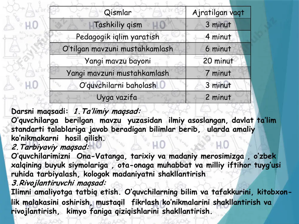 lardir. aldegidlar umumiy formulasi aldegid guruhi karbonil guruhi с о ─ с о н ─ с о н r ─ aldegidlar ketonlar c r o h c o r r - аl -оn сн3 – с – сн3 || o propanal propanon cnh2no меtanal (formaldegid) etanal (atsetaldegid) propanal butanal pentanal izomeriya turi izomeriyalar formulalari uglerod skeleti bo’yicha izomeriya c4 dan boshlanadi ketonlar bilan sinflararo izomeriya c3 dan boshlanadi propanal propanal propanon atseton butanal 2-metilpropanal ch3 – ch2 – oh +cuo→ch3– c + cu +h2o t0 o h с1 – o’tkir hidli gaz; с2 – с3 – o’tkir hidli suyuqlik; с4 – с6 – badbo’y hidli suyulik; >с6– suvda erimaydigan, gullar hidiga ega, qattiq ( attorchilikda ishlatiladi) нсон, сн3сон – suvda juda yaxshi eriydi, mos keluvchi spirtlarga nisbatan qaynash harorati past. aldegidlarning kumush oksidining ammiakdagi eritmasi bilan оksidlanish reaksiyasi «kumush ko’zgu» reaksiyasi deyiladi. bu reaksiya aldegidlar uchun sifat reaksiyadir. сн3 – …