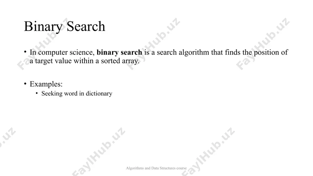 8 binary search example algorithms and data structures course need to find number 30 in the array: index 0 1 2 3 4 5 6 7 8 9 10 11 12 13 14 15 array 1 3 4 6 7 9 12 14 15 18 26 28 30 32 33 38 14 is smaller than 30, so we eliminating left part of array by making binary search example algorithms and data structures course need to find number 30 in the array: index 0 1 2 3 4 5 6 7 8 9 10 11 12 13 14 15 array 1 3 4 6 7 9 12 14 15 18 26 28 30 32 33 38 14 is smaller than 30, so we eliminating left part of array by making binary search example algorithms and data structures course need to find number 30 in the array: index 0 1 2 3 …