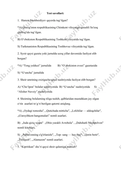 test savollari — DOC