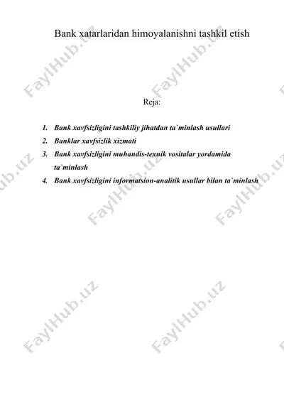 bank xatarlaridan himoyalanishni tashkil etish — DOC