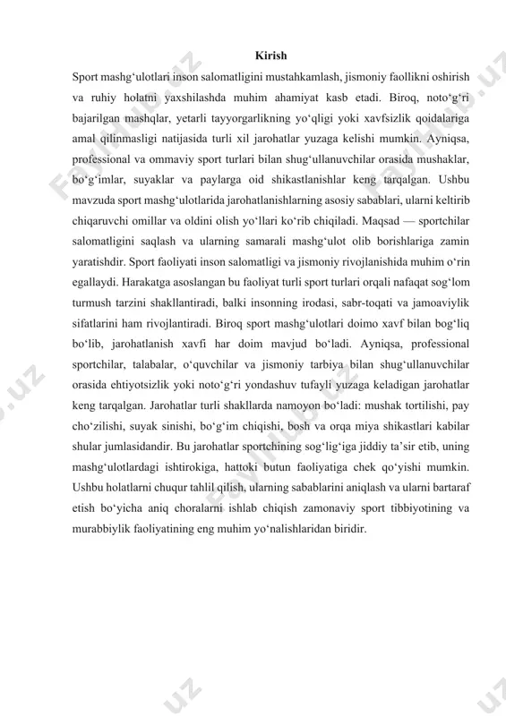 g mashg‘ulotlardagi ishtirokiga, hattoki butun faoliyatiga chek qo‘yishi mumkin. ushbu holatlarni chuqur tahlil qilish, ularning sabablarini aniqlash va ularni bartaraf etish bo‘yicha aniq choralarni ishlab chiqish zamonaviy sport tibbiyotining va murabbiylik faoliyatining eng muhim yo‘nalishlaridan biridir. 1. mashg‘ulot jarayonidagi davriy o‘zgarishlarning sabablari va shartlari sport formasining tashkil topishi, saqlab turilishi va vaqtincha yo‘qotilishi nihoyatda aniq mashg‘ulotlar ta’siri natijasida ro‘y beradi. sport formasining taraqqiyot fazasiga qarab ular ning xarakteri o‘zgarib turadi. shunga muvofiq mashg‘ulot jarayoni uch davrga bo‘linadi: 1) sport formasiga kira borish uchun zarur sabab va sharoitlar yaratiladigan davr (tayyorlov davri); 2) sport formasini saqlab turadigan va uni sport yutuqlariga aylantiradigan davr (musobaqalar davri); 3) zaruriyat tufayli sportchiga faol dam olishga imkon beradigan davr. bu davr mashg‘ulotning kumuliyativ effekti o‘ta mashq ko‘rganlikka o‘tib ketishi oldini oladi va shu bilan sport takomilining ikki bosqichi o‘rtasidagi uzviylikni ta’minlaydi (o‘tish davri). tayyorlov davri (uning umumtayyorgarlik hamda maxsus tayyorgarlik bosqichlari) sport formasini umumiydan maxsus …