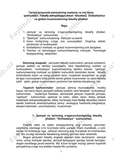 tarixiy jarayonda jamiyatning madaniy va ma’naviy qadriyatlari — DOCX