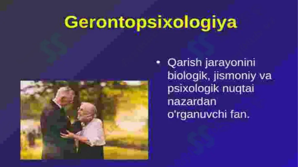 g rangida o'zgarishlar kuzatiladi. ichki organlar funksiyalarining pasayishi: yurak va nafas olish tizimlarining samaradorligi pasayadi. sog'liq bilan bog'liq muammolar: yoshi kattalashgan sayin turli kasalliklar va sog'liq bilan bog'liq muammolar ko'proq uchraydi. qarish jarayoni - bu inson organizmida fiziologik, psixologik va ijtimoiy o'zgarishlar bilan birga keladigan tabiiy bir jarayondir. bu jarayon asosan yoshi o'tgan sayin yuzaga keladigan o'zgarishlarni anglatadi. qarish jarayoni va uning psixologik ta'siri quyidagi asosiy jihatlarda ko'rinadi: psixologik o'zgarishlar qarish jarayonining psixologik ta'siri ham katta rol o'ynaydi. bu o'zgarishlar quyidagilarni o'z ichiga oladi: xotira va aqliy faoliyatdagi o'zgarishlar: qarish bilan birga qisqa muddatli xotira va diqqatni jamlashda qiyinchiliklar paydo bo'lishi mumkin. bu psixologik stress va xavotirni keltirib chiqaradi. o'zini qadrlashning pasayishi: yoshi o'tgan odamlar o'zlarini yoshligida ko'rganidek his etmasliklari mumkin. bu, o'z navbatida, depressiya va kayfiyatning pasayishiga olib keladi. qarish va psixologik salomatlik psixologik salomatlik uchun qarish jarayoni ham ijobiy va salbiy ta'sirlar ko'rsatishi mumkin: ijobiy ta'sirlar: qarish, ba'zi …