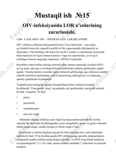 oiv-infeksiyasida lor a’zolarining zararlanishi — DOCX