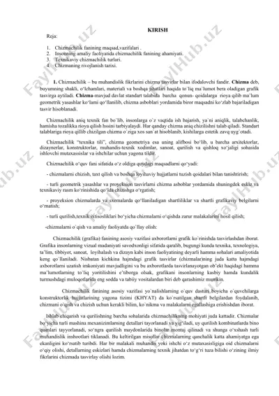 chizmachilik fanining maqsad, vazifalari — DOCX