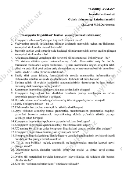 kompyuter lingvistikasi yakuniy nazorat testi — DOCX