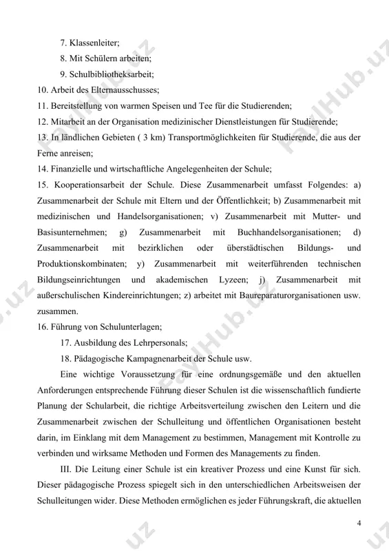 ungen im bereich der schulbildung und die meinung einflussreicher personen in diesem bereich (mitarbeiter öffentlicher bildungseinrichtungen, schullehrer und erzieher) zu studieren. zum schulmanagement. und erfordert das studium von meinungen und die kreative nutzung dieser meinungen und meinungen im prozess der schularbeit. dies wiederum ist von großer bedeutung für die bewältigung der schularbeit und die verbesserung des führungsstils. jeder schulleiter entscheidet über die eine oder andere frage der bildungsarbeit, organisiert deren umsetzung und überwacht die arbeit seiner untergebenen (lehrer, klassenleiter, nachhilfelehrer usw.). aber jeder manager arbeitet dabei auf seine eigene art und weise, mit unterschiedlichen effektiven methoden, die den für ihn einzigartigen managementprozess bestimmen. es sollte betont werden, dass genau wie keine zwei menschen genau gleich sind, auch keine zwei führungsstile genau gleich sind. der führungsstil besteht in der direkten kommunikation der führungskräfte mit ihren untergebenen, in ihren gegenseitigen beziehungen. der führungsstil ist geprägt von überzeugungen wie demokratie, gemeinschaft, hoher verantwortung …