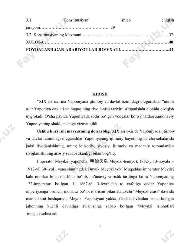 isi edi. 1852-yil imperator meydzi tugʻilgan paytida, yaponiya yakkalanib qolgan tokugava syogunligi va unga boʻysunuvchi daimyolar hukmronlik qilgan, 270 ta markazlashtirilmagan domenlardan iborat, sanoati feodal davrlarda qolib ketgan mamlakat edi. uning vafotigacha yaponiya keng qamrovli siyosiy, iqtisodiy va ijtimoiy inqilobni boshdan kechirdi va jahon sahnasida buyuk davlatlardan biri sifatida maydonga chiqdi. new york times (talaffuzi: dz nyu york tayms) 1912-yilda imperatorning dafn marosimida bu oʻzgarishlarni qisqacha xuddi shunday bayon qiladi: “uning vafotigacha amalga oshirilgan ishlar haqiqatda hayratnarli edi. yaponiya oldingi eskilikdan yangi yaponiyaga aylangan edi”. zamonaviy davrdan boshlab, yaponiya imperatori vafot etganida, unga vafotidan keyin ism berila boshlandi. bunday nom u hukmronlik qilgan davrning muvofiqi boʻlib, imperatorning tirikligida taxtga qoʻshgan hissasini anlatadi. shuning uchun u hayoti davomida omma oldida shunchaki “imperator” sifatida tanilgan, ammo oʻlimidan keyin tarixda “imperator meydzi” nomi bilan tilga olinadi. imperator hozirgi unvonni hukmronligining deyarli butun davrini qamrab olgan meydzi davriga nisbatan oldi. uning asl ismi (imzosidan …