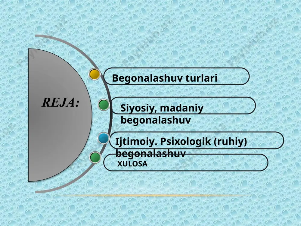 i natijasida begonalashib boradi. endi bu ishlab chiqaruvchi shaxs uchun mehnat unumining ham qizig‘i yo‘q. marksizm ta’limoti bo‘yicha xususiy mulk ijtimoiylashtirilgach, ishlab chiqarish vositalariga endi bevosita ishlab chiqaruvchilar umumiy egalik qilishlari kerak edi. lekin ijtimoiy amaliyotda esa buning aksi bo‘lib chiqdi. siyosiy hokimiyatni bosib olgan proletariat ishlab chiqarish vositalarini davlat mulkiga aylantirdi. siyosiy jabhada ham siyosiy hokimiyatdan jamiyatning ko‘pgina a’zolari begonalashtirildilar. ya’ni, siyosiy hokimiyat xalq hokimiyati, umumxalq hokimiyati, deb e’lon qilingan bo‘lsada, aslida u ma’lum bir guruhning - elitaning xususiy mulkiga aylandi. buning asosida esa butun bir xalq davlat siyosiy hokimiyatidan begonalashdi va bu begonalashgan omma bilan nomenklatura orasida ulkan jarlik paydo bo‘ldi. o‘z navbatida bu jarayonlar siyosiy tanazzulga olib keldi va bu tanazzul tufayli tashqi dushman yenga olmagan totalitar davlat o‘z-o‘zidan parchalanib ketdi. madaniy sohadagi begonalashuv ham anchagina chuqur salbiy oqibatlarga olib keladigan ma’naviy tanazzulni keltirib chiqardi. jamiyatda sog‘lom muhitni yaratishda ma’naviyat va madaniyatning o‘rni o‘zgacha. chunki, ular individlarning …