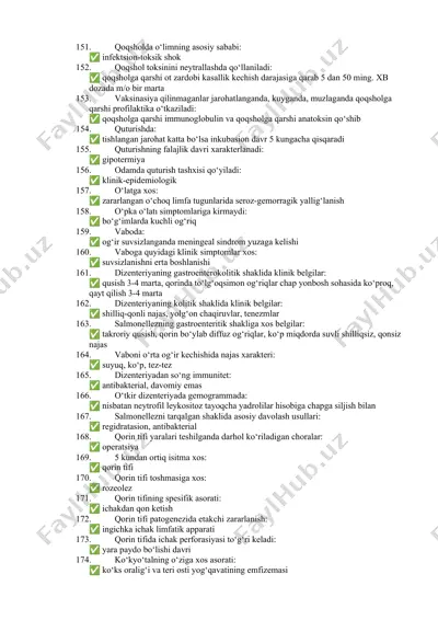 infeksion kasalliklar bo‘yicha test savollari va javoblari — DOCX