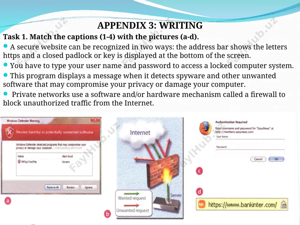 or darkside hackers. appendix 4: listening task1 . listen to an interview with diana wilson, a member of the internet safety foundation. which answers (a or b) best describe what she says? parents should make children aware of the benefits and risks of the internet. the risks of the internet a web filter program can be used to prevent access to sites with inappropriate content rate web content with labels( similar to the way movies a rated) if kids spend too much time online or suffer from internet addiction, parents should stop them using the internet look for help from specialists. task 2. listen again and complete the interviewer’s notes. appendix 5:language. synonyms and antonyms what is a synonym? a synonym is a word/phrase, the meaning of which is the same or nearly the same as another word or phrase. words that are synonyms are described as synonymous. synonym examples: …