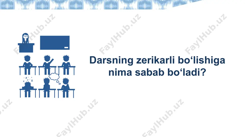 ishlash orqali ijtimoiy ko‘nikmalar shakllanadi. tanqidiy, ijodiy va reflektiv fikrlashni rag‘batlantirish. tafakkurni rivojlantirishga yo‘naltirish o‘quvchining dars markazida bo‘lishi – o‘qitish emas, o‘rganish jarayoni ustuvor. o‘quvchi faol, mustaqil va tashabbuskor bo‘lishi kerak. faoliyatga asoslangan o‘qitish – bilim tayyor emas, faoliyat orqali egallanadi (kuzatish, tadqiqot, loyihalash, yechim topish). hayotga bog‘langanlik – mavzular hayotiy, dolzarb muammolar va real holatlarga bog‘langan bo‘lishi zarur. tanishdan notanishga qarab rivojlantirish – yangi bilimlar o‘quvchining mavjud tajribasi asosida quriladi. tafakkurni rivojlantirishga yo‘naltirish – tanqidiy, ijodiy va reflektiv fikrlashni rag‘batlantirish. hamkorlikda o‘rganish – juftlikda, kichik guruhda, jamoa bo‘lib ishlash orqali ijtimoiy ko‘nikmalar shakllanadi. o‘qituvchining roli — fasilitator – o‘qituvchi tayyor bilim beruvchi emas, balki yo‘l-yo‘riq ko‘rsatuvchi, ishtirokchini rag‘batlantiruvchi. 7 o‘rganishga spiralsimon yondashuv polyaning to‘rt bosqichli yondashuvi mrt yondashuvi hamkorlikda o‘rganish va o‘zaro muloqot hayotiy vaziyatlarda matematikani qo‘llash matematika fanini o‘qitishda quyidagi zamonaviy yondashuvlarga e’tibor qaratish tavsiya etiladi: matematik modellashtirish polyaning muammolarni hal qilish bosqichlari muammoni tushunish rejani ishlab chiqish …