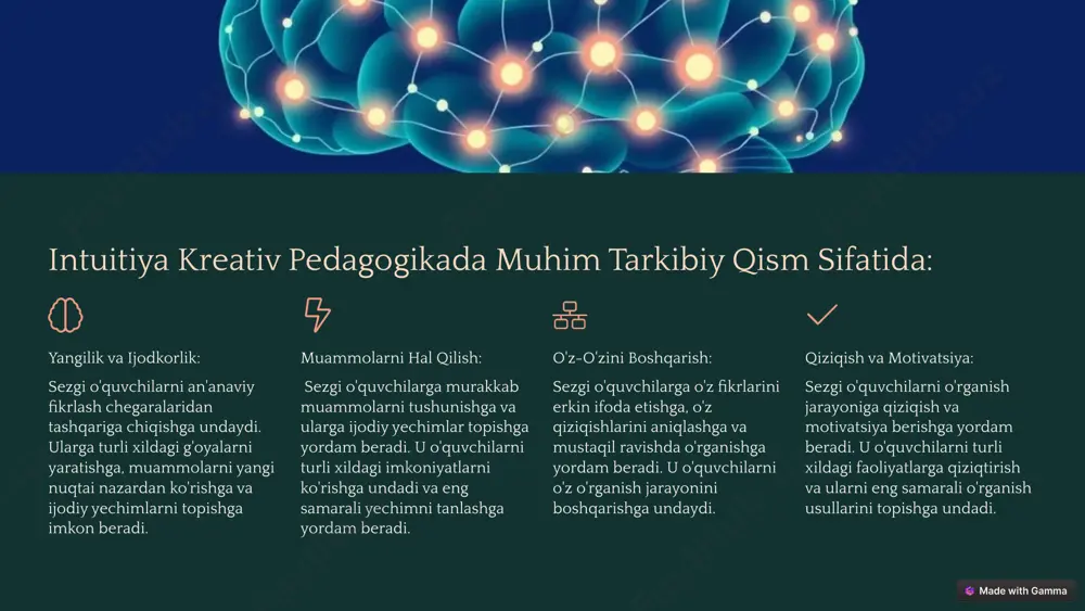 va o'yinlar orqali sezgini rivojlantirishga undadi va ularning ijodiy potensialini ochishga yordam berishlari kerak. 7 image1.png image2.png image3.png image4.png image5.png image6.png image7.png image8.png image9.png image10.png image11.png image12.png image13.png
