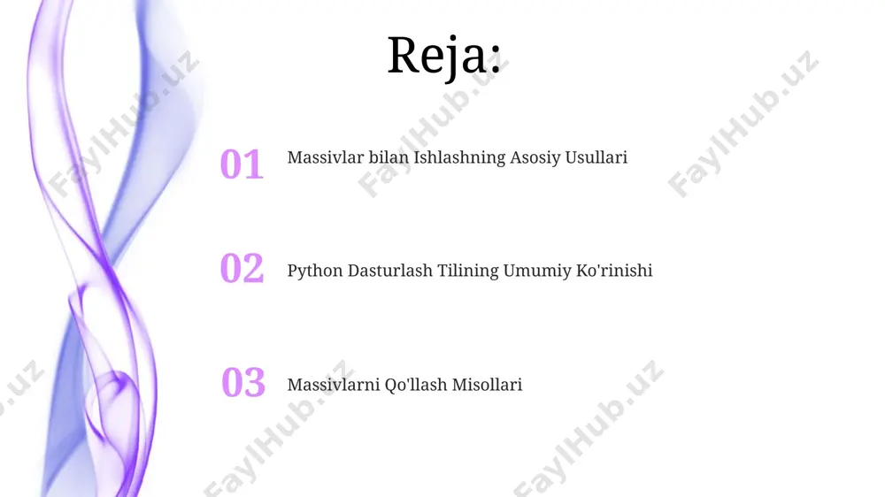 kirish va ularni o'zgartirishda, indekslarning to'g'riligini tekshirishni unutmang. aks holda, `indexerror` xatosi, masalan, 15-qator kodda, dasturingizni to'xtatishi mumkin. python arraylarida xatoliklarni aniqlash `typeerror` xatosi python arraylariga faqat raqamli ma'lumotlar turini qo'shish mumkinligini bildiradi. masalan, samarqanddagi loyihada matnli ma'lumotlarni raqamli arrayga qo'shishga urinish xatolikka olib keladi. `valueerror` xatosi, masalan, 5 elementli arrayga 10 ta element qo'shishga urinilganda yuz beradi. bu xatolikni oldini olish uchun array hajmini oldindan aniqlash yoki dinamik massivlarni ishlatish andijonda tavsiya etiladi. array elementlariga kirish va ularni o'zgartirish python da massiv elementlariga indeks orqali, 0 dan boshlanuvchi ketma-ket raqamlar yordamida kirasiz. masalan, 5 ta elementli massivda 3-elementga kirish uchun my_array[2] ni yozasiz. bu toshkentdagi 2-uy kabi manzilga o'xshaydi. massiv elementlarini o'zgartirish uchun indeksdan foydalanib, yangi qiymatni belgilashingiz mumkin. masalan, my_array[1] = 10 buyrug'i 2-elementni 10 ga o'zgartiradi. bu, 1980-yilda qurilgan 10-sonli binoning rangini o'zgartirishga o'xshaydi. python dasturlash tili nima? python, interaktiv konsol muhiti orqali 2 va undan ortiq …