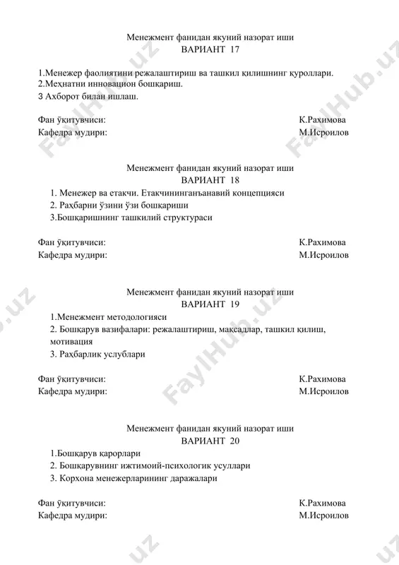 menzhe​ment fanidan yakuniy nazorat ishi - Page 5
