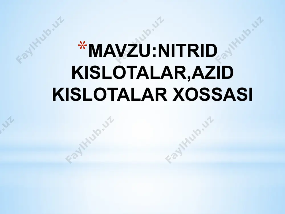 hno bo'lgan kuchsiz, noorganik kislota2. u asosan ochiq ko'k rangga ega suvli eritmada uchraydi. bu juda beqaror va u tezda azot oksidi, no va azot kislotasi hno ga aylanadi.3. odatda nitritlar shaklida suvli eritmada uchraydi. bundan tashqari, u azot oksidining suv bilan reaktsiyasi natijasida atmosferadan tabiiy ravishda keladi. u erda, xususan, troposferada azot kislotasi ozon kontsentratsiyasini boshqarishga aralashadi. hno2 u ozgina tijorat maqsadlarida foydalanadi, go'shtni konservalashda nitrit shaklida ishlatiladi. boshqa tomondan, u azo bo'yoqlar ishlab chiqarishda qo'llaniladi. natriy tiosulfat bilan birgalikda siyanid natriy bilan zaharlangan bemorlarni davolashda ishlatiladi. ammo, bu mutagen moddadir va dnk zanjirlari asoslarida sitozin va adeninni oksidlovchi deaminatsiyalash orqali almashtirishga olib kelishi mumkin deb o'ylashadi. etiborinhgiz uchun raxmat image1.png image2.png image3.jpeg image4.jpeg image5.jpeg /docprops/thumbnail.jpeg