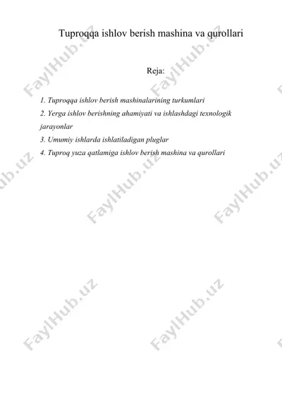 tuproqqa ishlov berish mashina va qurollari — DOCX