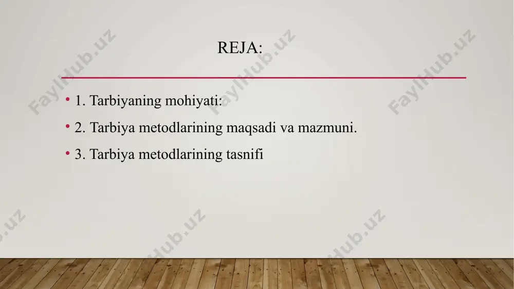 ydilar. tarbiyaning maqsadi: tarbiyaning asosiy maqsadi – shaxsning butunli rivojlanishini ta'minlashdir. bu maqsadga erishish uchun tarbiya jarayonida quyidagi jihatlar muhim: - axloqiy sifatlarni rivojlantirish: adolat, halollik, mehnatsevarlik, mehr-shafqat kabi ijtimoiy-axloqiy fazilatlarni shakllantirish. - jismoniy rivojlanish: salomatlikni saqlash va jismoniy faollikni oshirish, jismoniy va psixologik muvozanatni ta'minlash. - badiiy va estetik tarbiya: estetik didni rivojlantirish, san'at va madaniyatga muhabbatni oshirish. tarbiyaning mohiyati shundaki, u nafaqat shaxsning bilimini, balki uning ichki dunyosini, axloqiy-psixologik holatini, ma'naviy dunyosini shakllantirishga qaratilgan. tarbiya jarayonida ma'naviy-axloqiy qadriyatlarni o'rgatish va shaxsiy mas'uliyatni oshirish o'qituvchi va jamiyatning umumiy vazifasidir. tarbiya metodlarining maqsadi va mazmuni. metodning ijobiy va salbiysi bo‘lmaydi, tarbiya jarayonida ma’lum yo‘lni yuqori darajadagi samarali va samarasiz deya baholash mumkin emas. metodning samaradorligini u qo‘llanilayotgan sharoit nuqtai nazaridan baholash mumkin.tarbiya metodlarini maqsadga muvofiq tanlash bir qatoromillarga bog‘liq. 1. tarbiyaning maqsad va vazifalari. maqsad nafaqat metodlarni oqlaydi, balki ularni aniqlab beradi. maqsad qandaybo‘lsa, unga erishish metodlari unga muvofiq bo‘lishi …