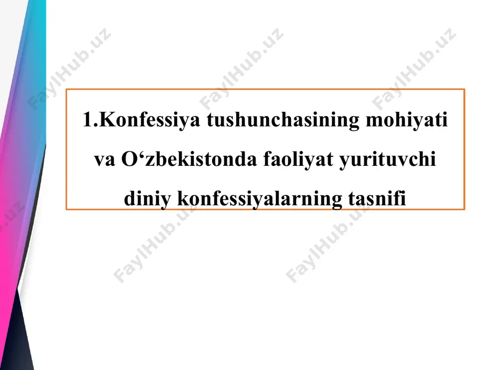rash va ta’limotlarning turlicha talqin qilinishiga yo‘l qo‘ymaslik maqsadida «noqonuniy diniy faoliyat» bilan «qonuniy diniy faoliyat» o‘rtasidagi chegara aniq belgilab qo‘yildi hamda «diniy ta’lim» tushunchasiga huquqiy jihatdan aniqlik kiritildi 4. sobiq sovet ittifoqi davrida o‘zbekistonda diniy qarashlarga munosabatning asosiy jihatlari sobiq sovet ittifoqi davrida o‘zbekistonda diniy qarashlarga munosabatning asosiy jihatlari uzoq davom etgan mafkuraviy tazyiqqa qaramay, o‘zbekiston xalqi avloddan­ avlodga o‘tib kelgan tarixiy qadriyatlar va o‘ziga xos an’analarni saqlab qolishga muvofiq bo‘ldi. 1944-1945 yillar oralig’ida toshkentda 26 ta, andijonda 41 ta, namanganda 31 ta, surxondaryoda 10 ta, jami bo‘lib 108 ta masjid qurilgan va ta’mirlangan. sobiq sovet ittifoqi davrida o‘zbekistonda diniy qarashlarga munosabatning asosiy jihatlari 1943 yilning oktyabrida toshkent shahrida o‘rta osiyo va qozog‘iston musulmonlarining diniy idorasi tashkil etildi. mazkur diniy boshqarma faoliyati beshta sovet respublikasini qamrab olgan edi. bu o‘zgarishlar avvalambor haj ziyoratini, keyinchalik esa markaziy osiyo hududida o‘rta va oliy diniy ta’limni tiklanishiga olib keldi. 1944 yildan boshlab …