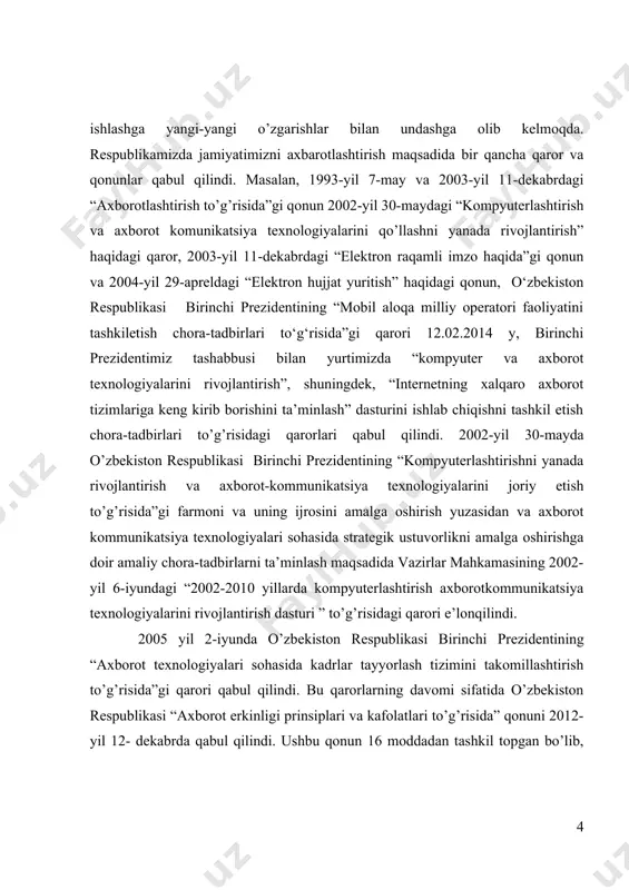 larini kompyuterlashtirish bo’yicha bir qator o’quv fanlari kiritilgan. oxirgi davrda axborotli muhitda katta o’zgarishlar bo’lib bormoqda. ana shu o’zgarishlar qog’ozsiz texnologiya zarurligini keltirib chiqardi. bu esa o’z navbatida ehm ning yanada keng rivojlanishiga sabab bo’ldi. kompyuterlashtirish texnik muammolarni o’z ichiga olsa, axborotlashtirish kompleks jarayon bo’lib, u jamiyat hayotining barcha jabhalarini qamrab oladi. kompyuterlar uning texnik asosinigina tashkil etadi xolos.respublikamizda viloyatlar, shaharlar, tumanlarga qarashli korxonalar, tashkilotlar va muassasalar zamonaviy kompyuter texnikalari bilan jihozlanib, ular maxsus qurilmalar (telefon tarmog’i, modem va boshqalar) yordamida axborotlarni uzatish va qabul qilish imkoniyatiga deyarli egadirlar. xalqning boy intellektual merosi va umumbashariy qadriyatlar asosida, zamonaviy madaniyat, iqtisodiyot, fan, texnika va texnologiyalarning yutuqlari asosida kadrlar tayyorlashning mukammal tizimini shakllantirish o’zbekiston taraqqiyotining muhim shartidir. kurs ishining dolzarbligi: ushbu kurs ishi hozirgi kunda kompyuterda berilgan masalalarni dasturlash tillari orqali yechish va c# dasturlash tilida console application, windows application bo`limlarini o`rganishga olib keladi va hayotimizni bir qancha mushkulliklarini yengillashtirishga hizmat qiladi. …