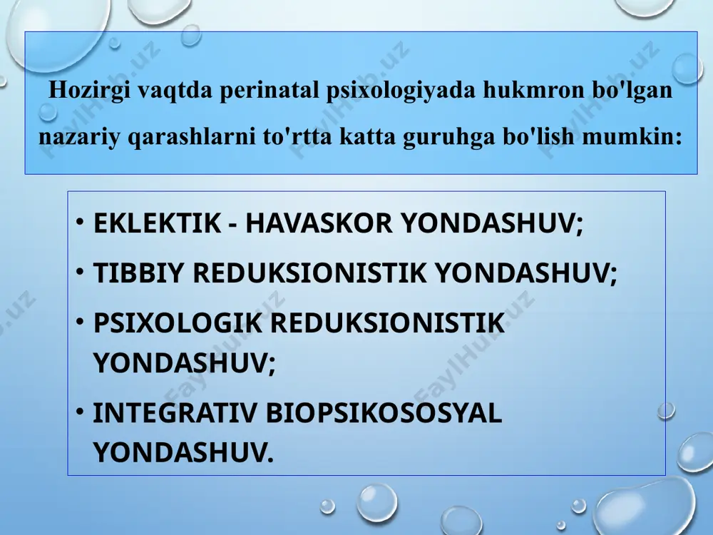 kerak homilalik istalmagan bola - tug'ilishda prenatal distrofiya, nafas olish kasalliklari, bronxit, pnevmoniya, enurez , neyrodermatit, oshqozon yarasi yuqori darajada; mumkin bo'lgan patologiyalarni kech tashxislash; deviant onalik. tug'ruqdan keyingi davrda ona tug'ilish va tug'ruqdan keyingi davrda ona va bola o'rtasida hissiy aloqa shakllanadi. ona uchun bu shartlar chaqaloqning tug'ruqdan keyingi davolanishi va ko'kragiga yopishishi paytida paydo bo'ladi va saqlanib qoladi. bunday sharoitlarda yangi tug'ilgan chaqaloqni rag'batlantirish fiziologik jihatdan ijobiy hissiy holat bilan birga keladi, tug'ilishning g'ayrioddiy qiyin va muhim faoliyati va bola bilan uzoq kutilgan uchrashuvdan so'ng maqsadga psixologik jihatdan muvaffaqiyatli erishish bilan mustahkamlanadi. ayollar ko'p yillar davomida tug'ilish onini, bolani va tug'ruqdan keyingi davrning tafsilotlarini eslashadi. onadan ajralish bosqichlari norozilik bildirish umidsizlik ajralish bazal daraja tashvish kamayadi, agar chaqaloq biriktirilgan bo'lsa ko'kragiga va undan keyin bo'ladi onadan ajralmas emizishning psixologik jihatlari intellektual rivojlanish; hissiy-irodaviy rivojlanish; bepul ovqatlanish rejimi bilan onaning suti etarli ekanligiga ishonchi komil va bolasini uzoqroq emizadi; …