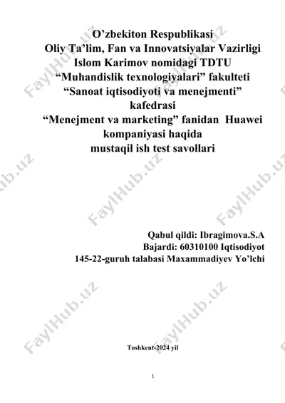 huawei kompaniyasi test savollari — DOCX