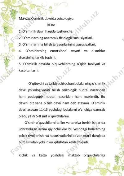 osmirlik davrida psixologiya — DOCX